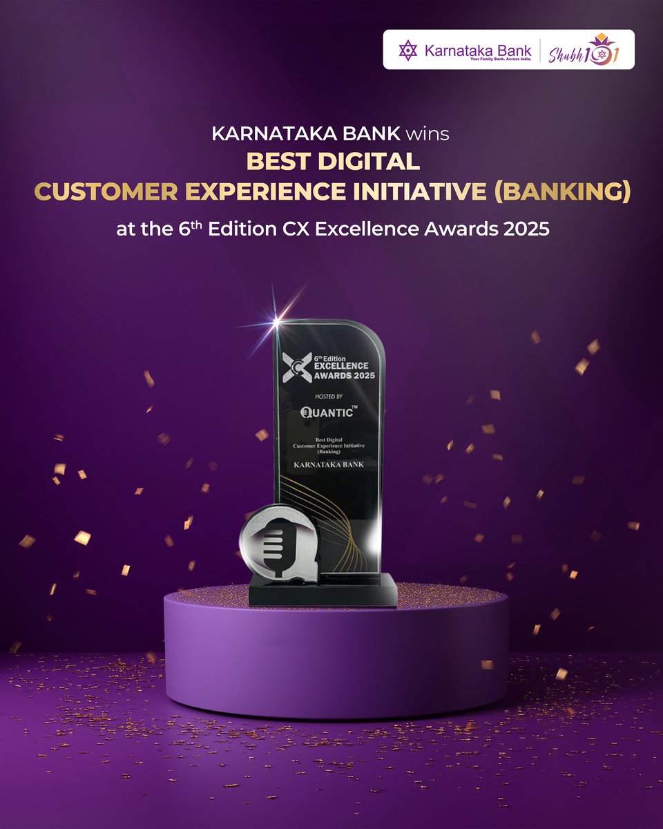 KarnatakaBank's tweet photo. We are happy to announce that Karnataka Bank has won the Best Digital Customer Experience Initiative (Banking) at the 6th Edition CX Excellence Awards 2025, hosted by Quantic Business Media 

[Karnataka Bank, Quantic, Excellence Awards 2025] 

#KarnatakaBank #Quantic #ExcellenceAwards2025
