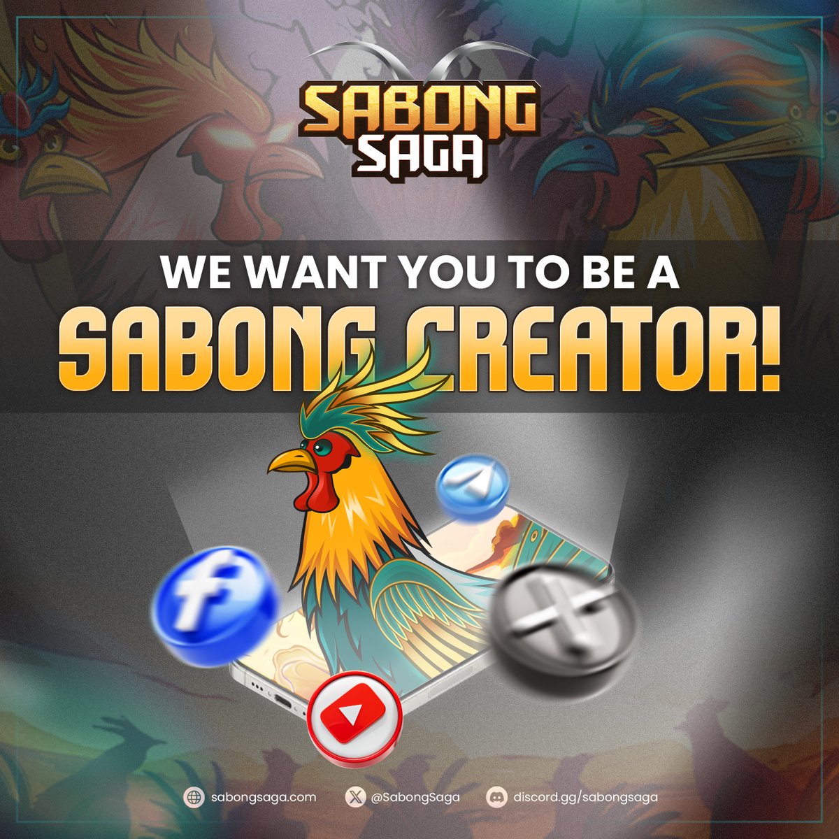 PlayChickenSaga's tweet photo. Sabong Saga Creator Program is Now Open! 🐣

We’re now accepting applications from passionate creators. We will prioritize those already making content about Sabong Saga.

We’ll also reach out to creators whose identity fits our vision.

Check below for the application form! 👇