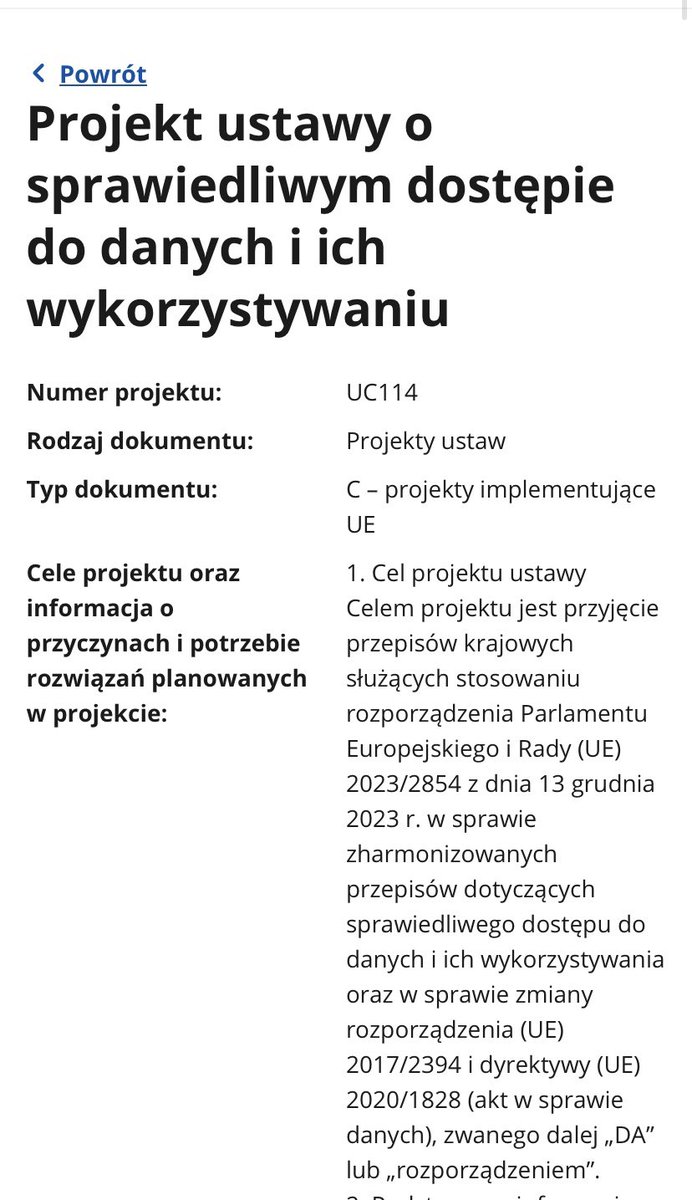 ArkadiuszPaczka's tweet image. W wykazie prac rządowych i pewnie już zaraz projekt od @McGramat - implementacja przepisów UE „DA” system zarządzania danymi; min Prezes UKE wyznaczony jako  właściwy organ - gov.pl/web/premier/pr… @annawitten