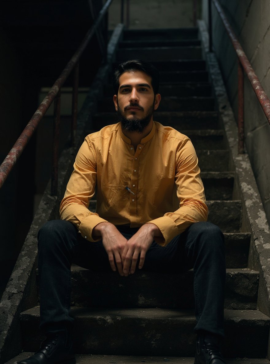 Promptopia4's tweet image. High-fashion editorial photo of a person sitting on concrete stairs of a fire escape, modern clothing with layered textures, dramatic lighting from above, gritty aesthetic, realistic texture, 4K quality, no face change.
#LaCasaDeLosFamososMx #zonauang #LCDLFMX3 #RUNSEOKJIN_epTOUR