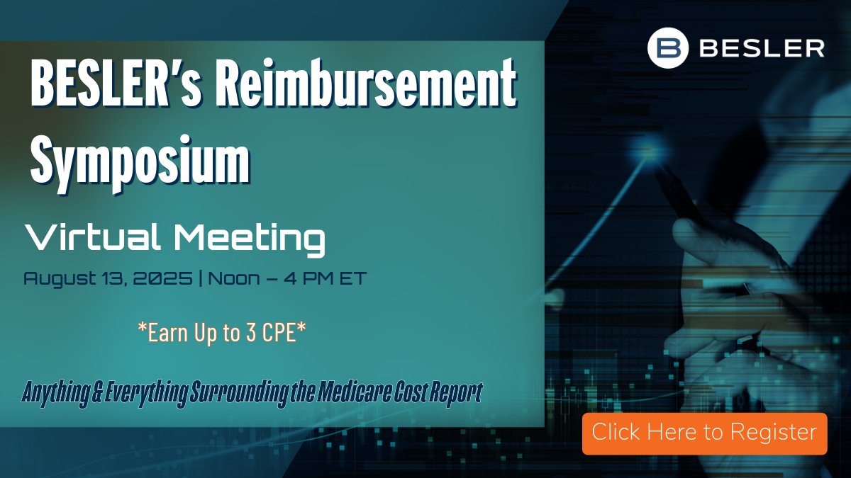 It's almost time! BESLER's Reimbursement Symposium is this Wednesday! Earn up to 3 CPE! Join your reimbursement peers for this education-packed virtual event on August 13, starting at Noon ET. Save your spot now: hubs.li/Q03ysr0d0 #HealthcareWebinar #HealthcareEducation