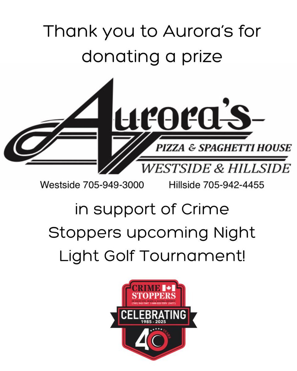 🎉 A warm thank you to Aurora’s for generously sponsoring a prize for our Night Light Golf Tournament! ⛳️🌙 Your support adds excitement to the event and helps us continue building a safer community. We truly appreciate it! 💙

#ThankYou #Auroras #PrizeSponsor