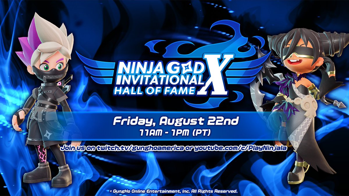 playninjala's tweet photo. Ninja God Invitational X: Hall of Fame Exhibition will feature a prize pool of $1100!

All four top-placing winners will also receive a whopping 10,000 Jala and a commemorative Gumchi medal! ⭐

The stakes have never been higher... No pressure, Ninja Gods 😉

#Ninjala https://t.co/xioYUVsXOB