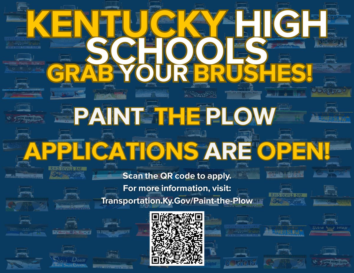 For the 3ʳᵈ year, we welcome back the Paint the Plow contest! 🎨🖌️

We’re now accepting applications from Kentucky high schools that want to share a safety message &amp; showcase school pride on one of our snowplow blades during the winter season.

(1/2)