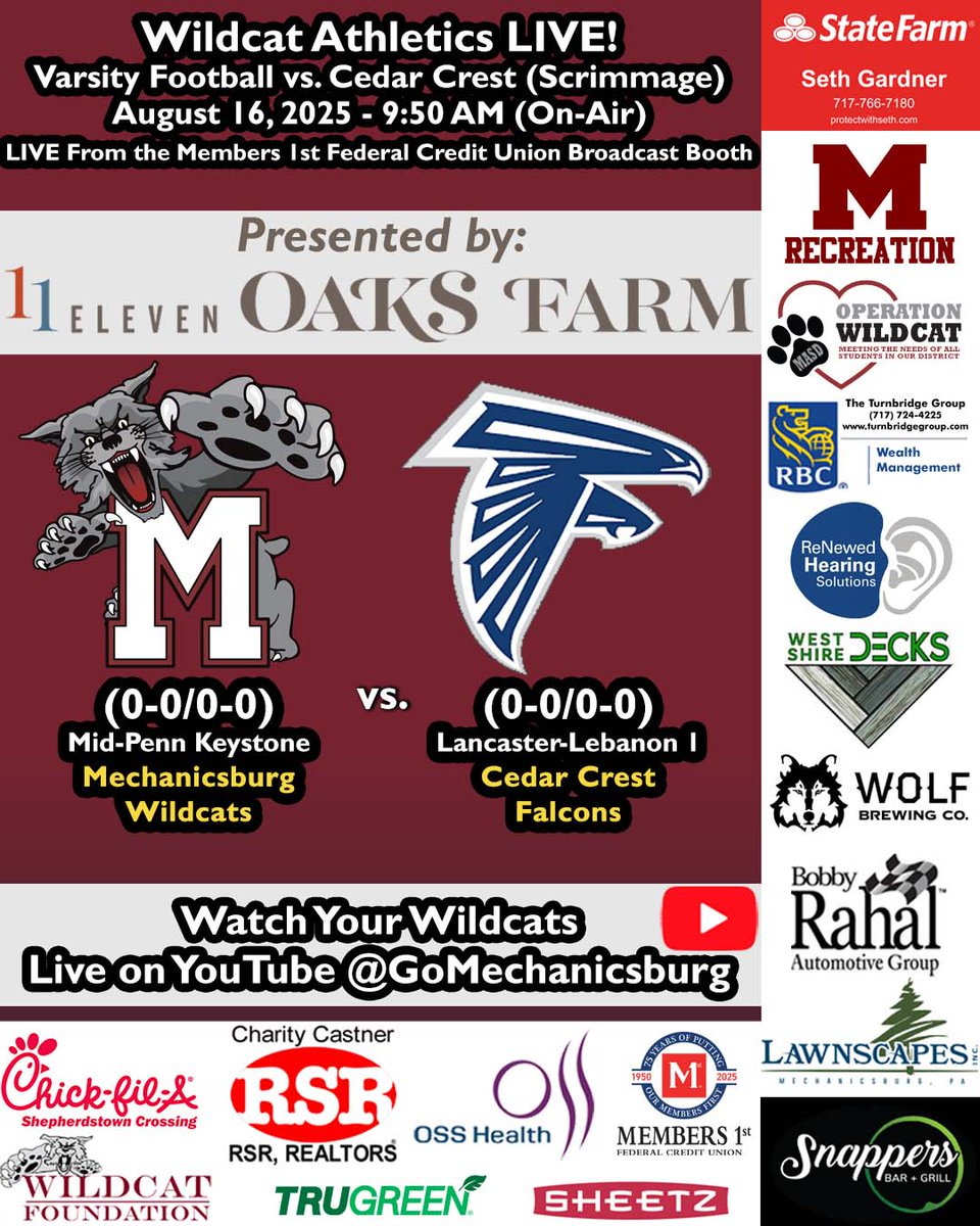 Michael Garland (@micmikemicmike) on Twitter photo Let's do this! <a href="/Cats2004/">David Harris</a>, <a href="/FromAthletics/">Ben Schad</a>, and our entire <a href="/GoMechanicsburg/">Wildcat Athletics</a> live stream crew return to the <a href="/Members1stFCU/">Members 1st FCU</a> broadcast booth for coverage of Saturday's Wildcat scrimmage vs. <a href="/CCHSFalcons/">Cedar Crest Athletics</a>. On-air at 950a. Hope you'll tune in! youtube.com/live/20-v8h1Xp… Let's do this! <a href="/Cats2004/">David Harris</a>, <a href="/FromAthletics/">Ben Schad</a>, and our entire <a href="/GoMechanicsburg/">Wildcat Athletics</a> live stream crew return to the <a href="/Members1stFCU/">Members 1st FCU</a> broadcast booth for coverage of Saturday's Wildcat scrimmage vs. <a href="/CCHSFalcons/">Cedar Crest Athletics</a>. On-air at 950a. Hope you'll tune in! youtube.com/live/20-v8h1Xp…