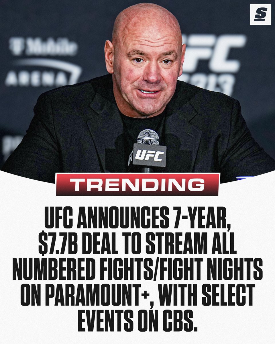 Khhanzy's tweet image. 🚨 BREAKING: #UFC signs a 7-year, $7.7B exclusive U.S. media rights deal with Paramount.

All events to stream on Paramount+, with select fights airing on CBS.

No extra fees the PPV model is gone. 👀🥊

#ParamountPlus #UFCDeal #PPVs