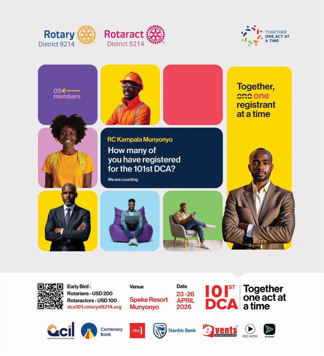 Rotary9214dca's tweet photo. 📢 *RC Kampala Munyonyo* 

How many of you have registered for the 101st DCA? 📝
Let’s get counting and make every registration count 

📍Speke Resort Munyonyo 
⛓️‍💥https://t.co/vX8NTfB4JD

# *RotaryD9214* 
# *RotaractD9214* 
# *101stDCA* 
# *OneActAtATime* https://t.co/KWYbJOXm9y