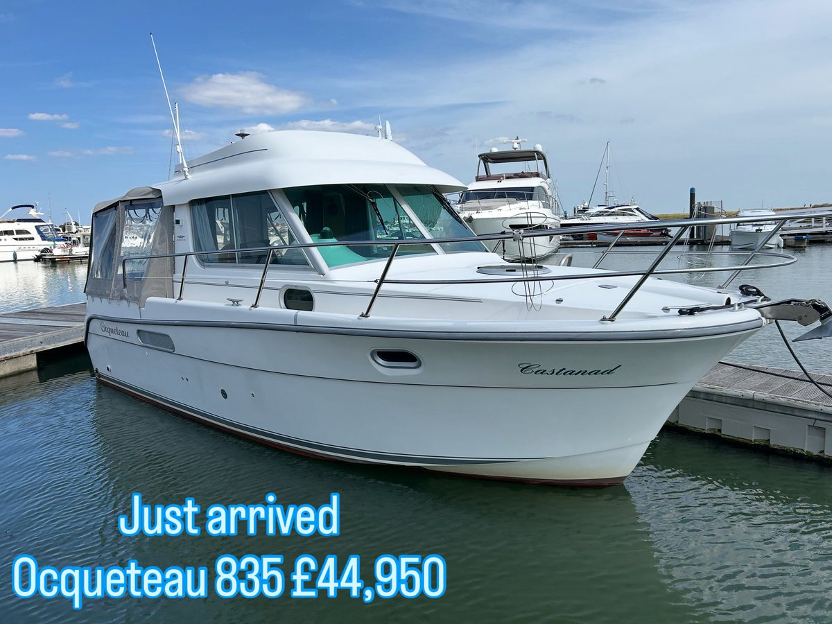2003 Ocqueteau 835 fitted with a single Nanni 200hp inboard diesel - Garmin GPS/Plotter, Icom VHF, Eberspacher diesel heating, Windlass, Bow thruster, Compass, Nav lights, 4 berths, W/C, Galley with sink/fridge, Rear canopy, Large cockpit, Trim tabs, Shore power - For more