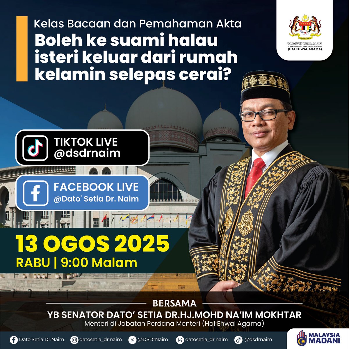 KELAS BACAAN &amp; PEMAHAMAN AKTA

Bolehkah seorang suami menghalau bekas isteri keluar dari rumah kelamin selepas bercerai? 🤔

Isu ini sering menjadi persoalan dalam masyarakat, dan jawapannya perlu difahami mengikut peruntukan undang-undang yang sebenar.

💻 Saksikan secara