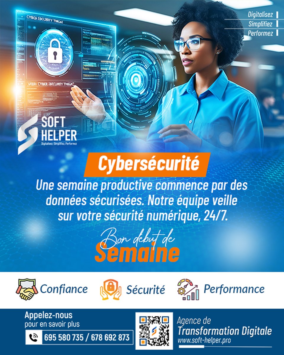 SoftHelpercm's tweet photo. 🔒 Commencez la semaine avec des données sécurisées !
Chez SOFT HELPER, nous protégeons votre environnement numérique 24/7 
---
🔒 Start your week with secure data! 
At SOFT HELPER, we protect your digital environment 24/7 
🌐 https://t.co/9PKgBNZ0hs
#SoftHelper #CyberSecurite https://t.co/FeFjKpntFg