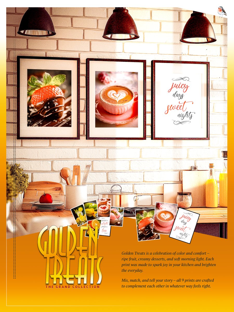 stowoda's tweet photo. ✨ Brighten your kitchen with a scoop of joy &amp; a slice of sunshine!

🍊 Golden Treats - Grand Collection: 9 printable wall art designs - vibrant fruits, dreamy desserts &amp; warm quotes.
💌 Instant download!

🛒 https://t.co/RCXGiVPoSs

#WallArt #Printable #KitchenDecor #EstySeller https://t.co/iekWYp0lbH