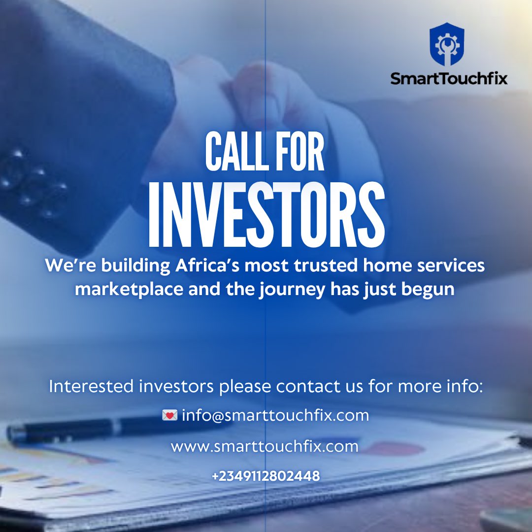 SmarttouchFix's tweet image. SmartTouchfix is building Africa&apos;s most trusted home services marketplace! 🚀 We&apos;re in the early stages of this exciting journey and are looking for investors to join us, reach out to us:
📧 info@smarttouchfix.com
🌐 smarttouchfix.com
📞 +2349112802448