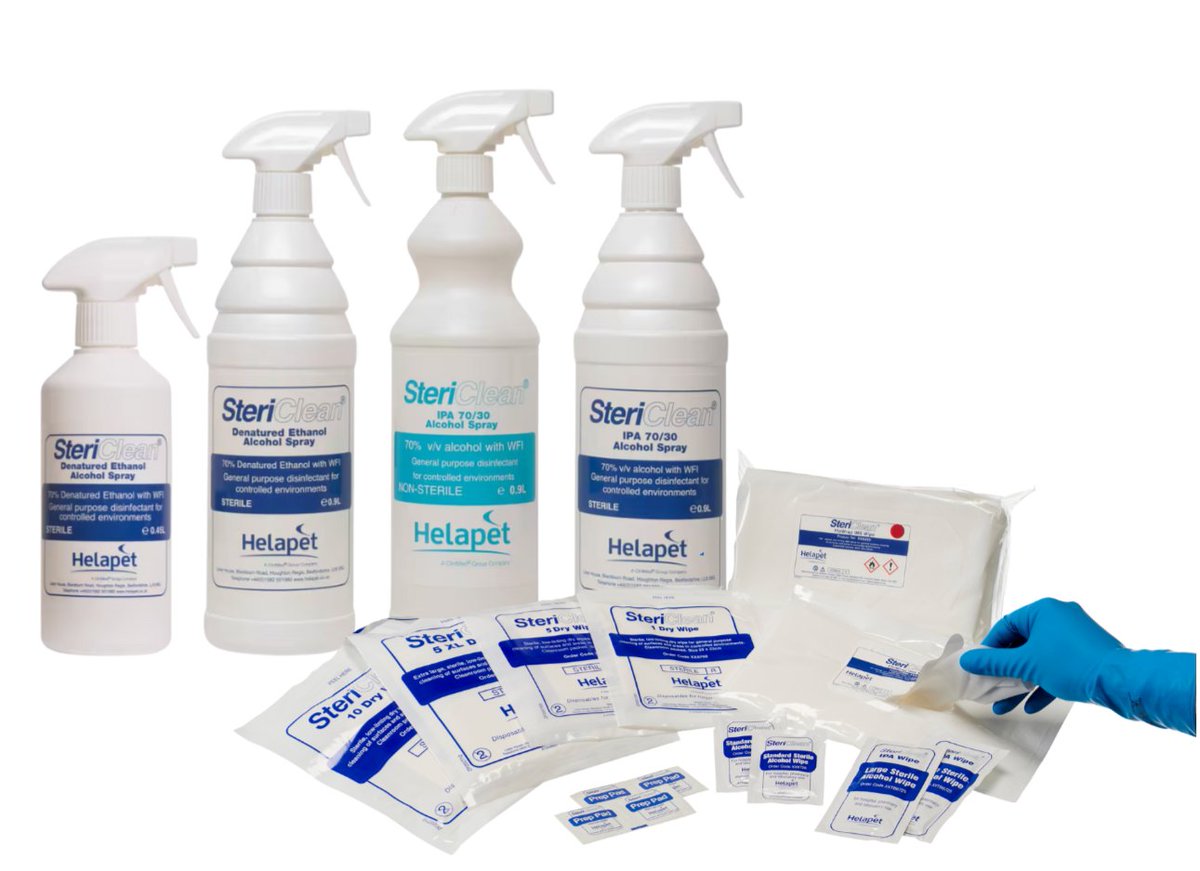 Our SteriClean® range of #cleanroom sprays &amp; wipes are ideal for the professional cleaning and disinfection of surfaces &amp; devices in #cleanroom environments.
👉Visit our dedicated SteriClean® webpage: helapet.co.uk/stericlean/
#Helapet #SteriClean #nhs #pharmacy #aseptics