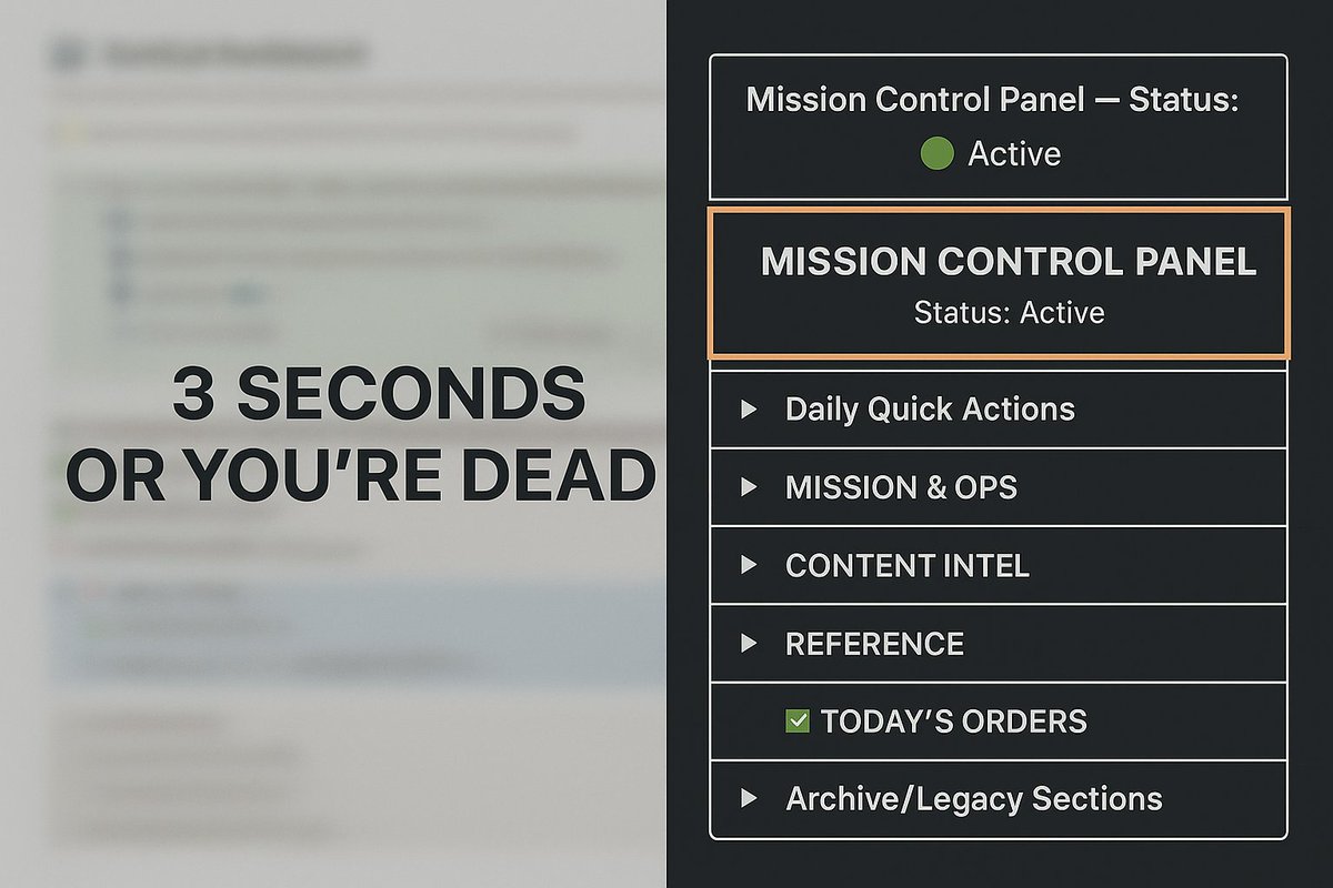 gastryker's tweet image. ⏱️ If it takes you &gt;3 sec to find anything in your Notion cockpit… you’re already dead.
In the air, that delay costs lives. In ops, it kills momentum.
My toggles? Chain of command. Zero bloat. Combat-ready.
Post yours 👇 #TheAIOp #NotionSetup #Toolstack #BuildInPublic