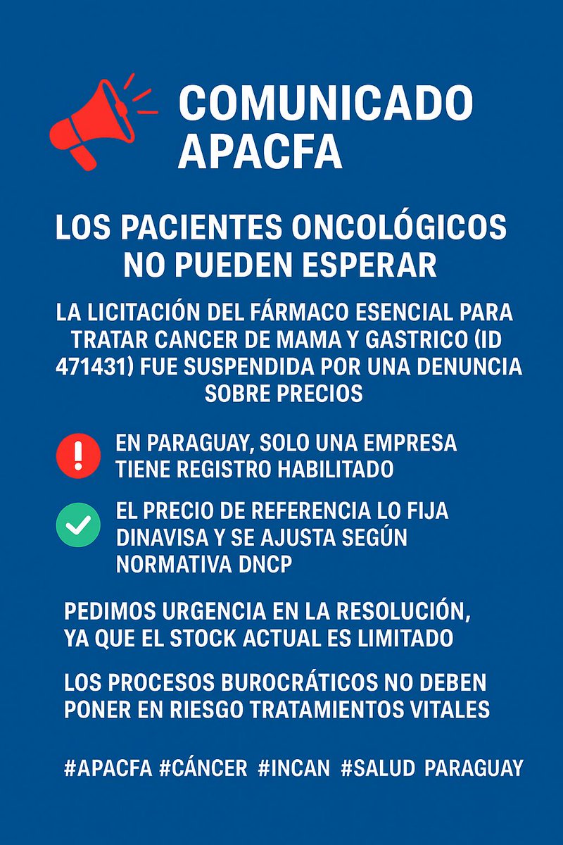 Sres de <a href="/dncp_py/">DNCP</a> los días que pasan juegan en contra nuestra . Necesitamos que se resuelva está situación.
<a href="/PresidenciaPy/">Presidencia Paraguay</a> <a href="/SantiPenap/">Santiago Peña</a> <a href="/SenadoresPy/">SenadoPy</a> <a href="/DiputadosPy/">Cámara de Diputados</a> <a href="/msaludpy/">Ministerio de Salud</a>
