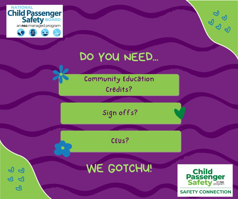 NCPSB's tweet image. Need car seat check signoffs? CEUs? Community Education Credit? Meet all of your recertification requirements: safety-connection.org/technician/
#KeepEachOtherSafe #TechsRule #carseat #safety #education #training @NSCsafety