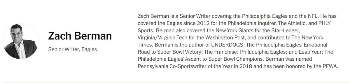 Zach Berman (@zberm) on Twitter photo Excited to return to <a href="/TheAthletic/">The Athletic</a> as a Senior Writer. I'll continue covering the Eagles and the NFL.
The Athletic has the best collection of sports reporters in the business, and I’m eager to contribute to this team.
nytimes.com/athletic/autho… Excited to return to <a href="/TheAthletic/">The Athletic</a> as a Senior Writer. I'll continue covering the Eagles and the NFL.
The Athletic has the best collection of sports reporters in the business, and I’m eager to contribute to this team.
nytimes.com/athletic/autho…