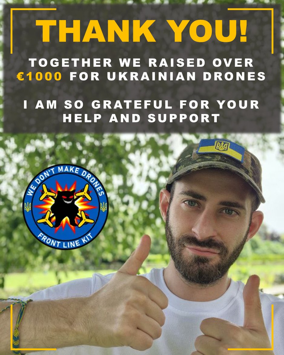 Adam F. Smith 🇺🇦 (@adamfsmith) on Twitter photo Thank you everyone who donated for my birthday drone fundraiser for <a href="/frontlinekit/">Richard Woodruff 🇺🇦</a>. We are at €1011 as of the last count! I'm so grateful! Friends, new and old, you know who you are, your donations came from: 🇮🇪🇩🇪🇮🇹🇺🇸🇬🇧🇦🇺🇳🇱🇷🇴🇧🇪!
Thank you for keeping Ukraine in your heart 🫂💙💛 Thank you everyone who donated for my birthday drone fundraiser for <a href="/frontlinekit/">Richard Woodruff 🇺🇦</a>. We are at €1011 as of the last count! I'm so grateful! Friends, new and old, you know who you are, your donations came from: 🇮🇪🇩🇪🇮🇹🇺🇸🇬🇧🇦🇺🇳🇱🇷🇴🇧🇪!
Thank you for keeping Ukraine in your heart 🫂💙💛