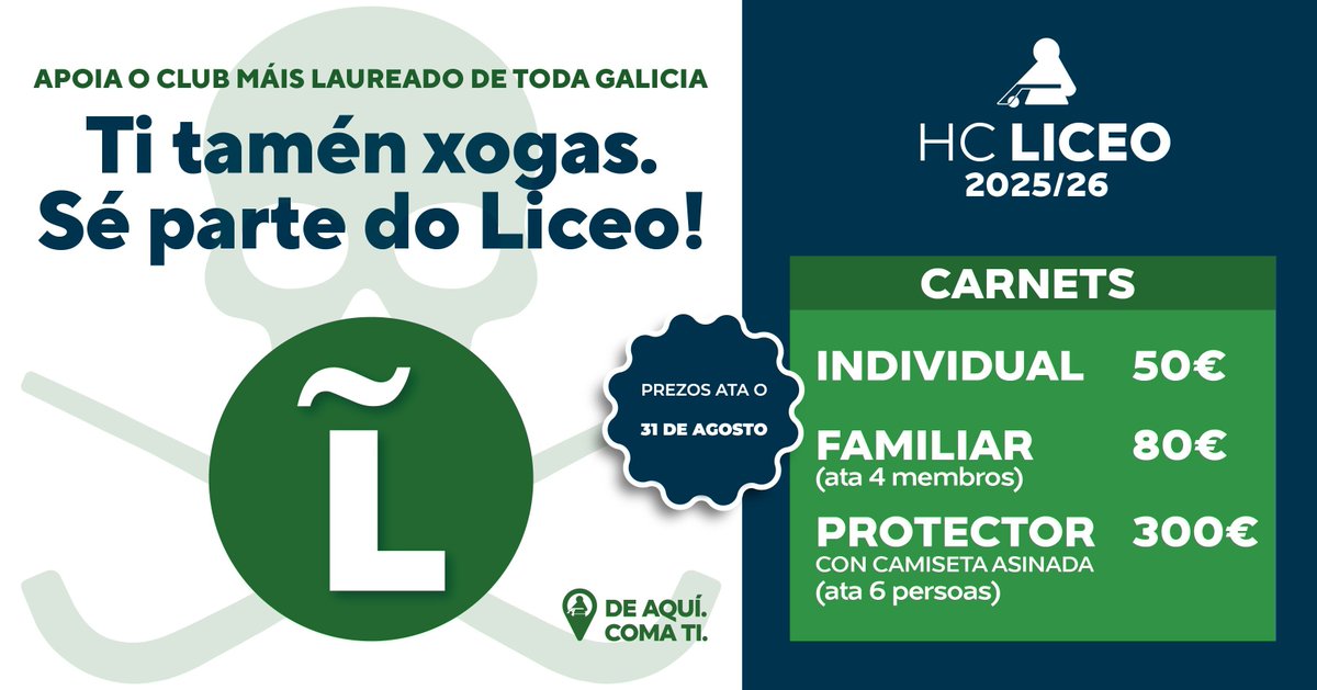 #Liceísta, aínda non es socio para este novo curso 25/26?

Lembra que ata este 31 de agosto podes aproveitar 𝗽𝗿𝗲𝘇𝗼𝘀 𝗲𝘀𝗽𝗲𝗰𝗶𝗮𝗶𝘀 para vivir xuntos esta aventura!

➡️ Toda a información: hockeyclubliceo.com/abonos-25-26-t…

💚🤍