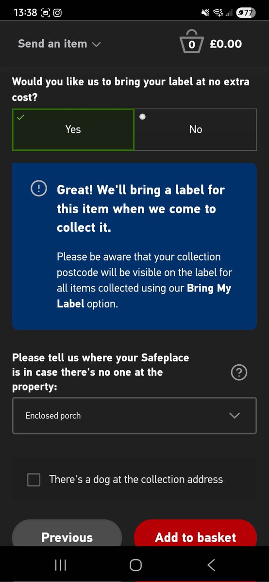 PummyKin's tweet photo. @RoyalMailHelp Why is this showing as print at home despite me selecting bring the label??? https://t.co/HneaPfqex3