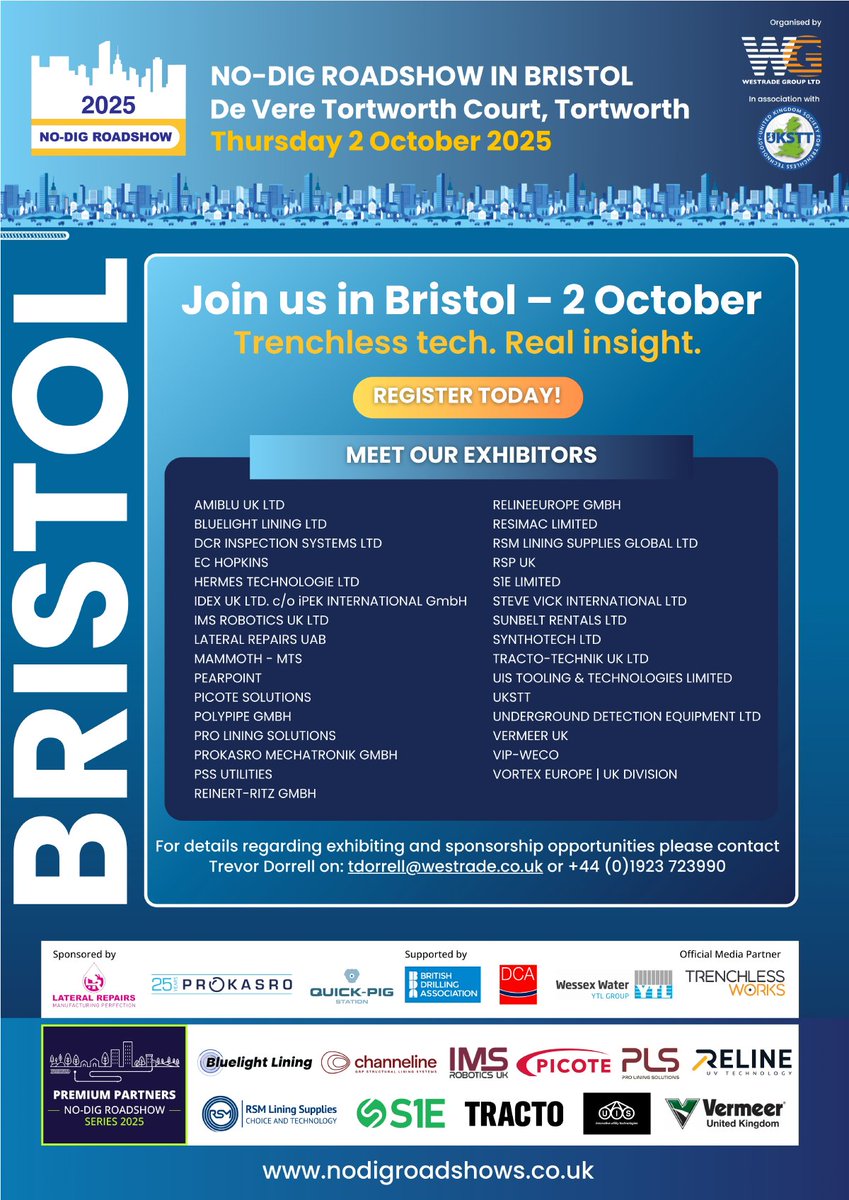 BDA proud to support the No-Dig Live Roadshow Bristol, being held 2nd October 2025, at De Vere Tortworth Court.

Secure your spot now: eventdata.uk/Forms/Form.asp…