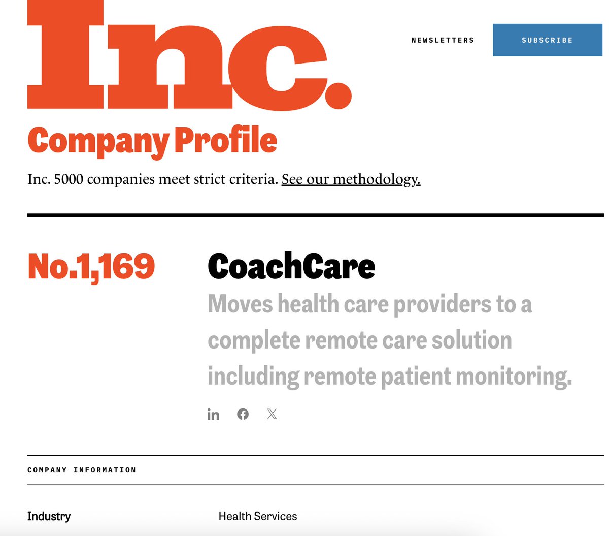 Throwback to when CoachCare landed #1,169 on the Inc. 5000 list! 🎉 Grateful for the recognition and even more excited about what’s ahead. bit.ly/3GNF3XH