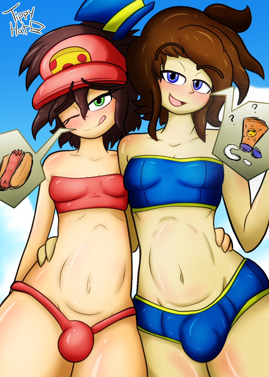 hat_tippy's tweet photo. Tippy and Paprica at the beach. such a nice day out too! Would be ashamed if some #hentai plot happened right now. 🤩😏

#femboy #femboypost #nsfw #nsfwart #original #tippyhat https://t.co/I2lY49B3R9