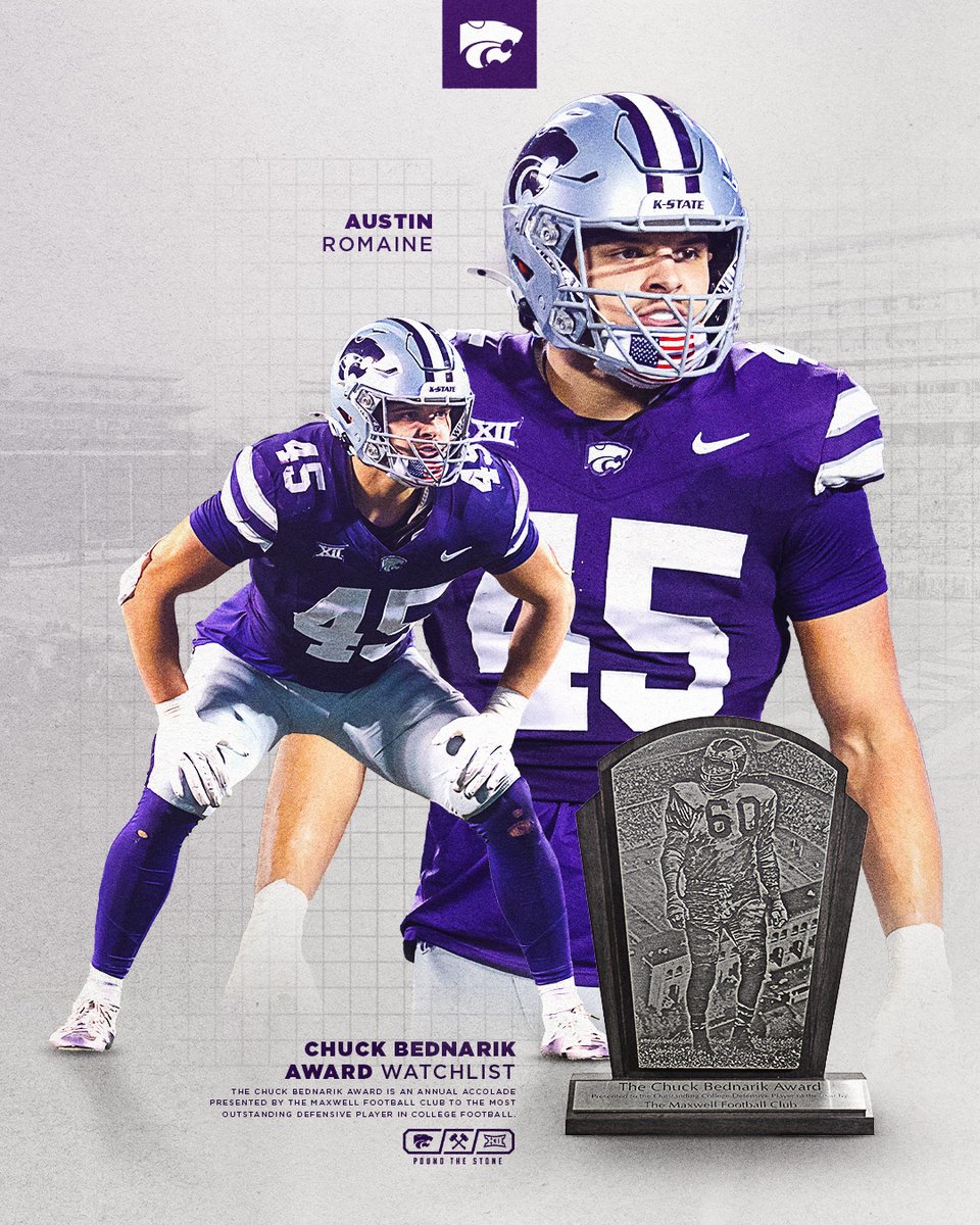 Chuck Bednarik Award Watch List

⚒️ <a href="/AustinRomaine2/">Austin Romaine</a>

k-st.at/25fbwatchlists