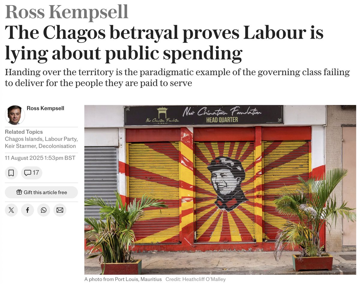Labour is inexplicably and voluntarily gifting £34.7 billion to the state of Mauritius – not just now, but for decades to come. This deal is simply an enormous appropriation of British taxpayer’s money into the exchequer of a third country. It represents a tax cut for ordinary