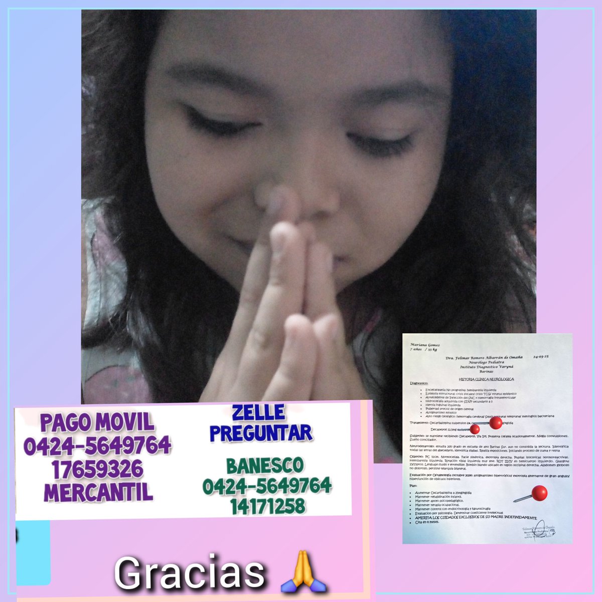 mariani87784922's tweet image. #ruego la colaboración para poder asistir a mis terapias $40 sufro d hemiparesia izq y mis musculos s contraen aunado a mis tratamientos seguir la secuencias es el éxito d q no m desarrolle a mi corta edad faltan $400 todo suma 
pago movil 
04245649764
17659326
mercantil