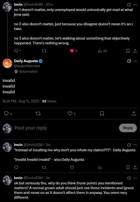 InvinASM's tweet photo. Prime example of the biggest problem with the gacha space. "You care too much". Sometimes all you gotta do is ignore and move on. And more than 90% of conflicts and drama and negativity will INSTANTLY disappear.

The whole jenazad drama is caused precisely because of this. https://t.co/pNJ2V8XGnH