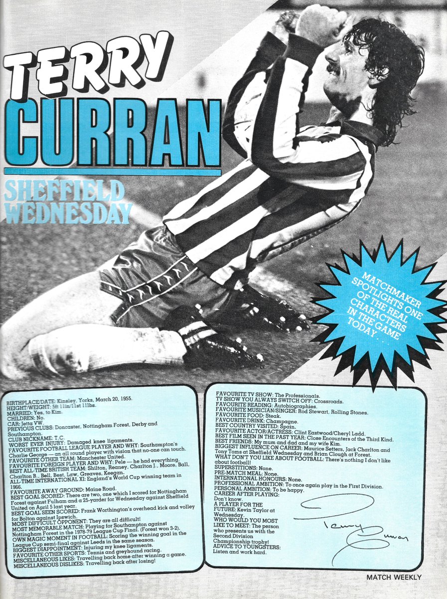 TheSkyStrikers's tweet photo. And since we got a Match in, we share the player profile
This week: Terry Curran of Sheffield Wednesday
One of the games more colourful characters (TM)
(From Match - 04/04/1981)
#Match #MatchMagazine #SheffieldWednesday #swfc https://t.co/5hqSaoN5sr