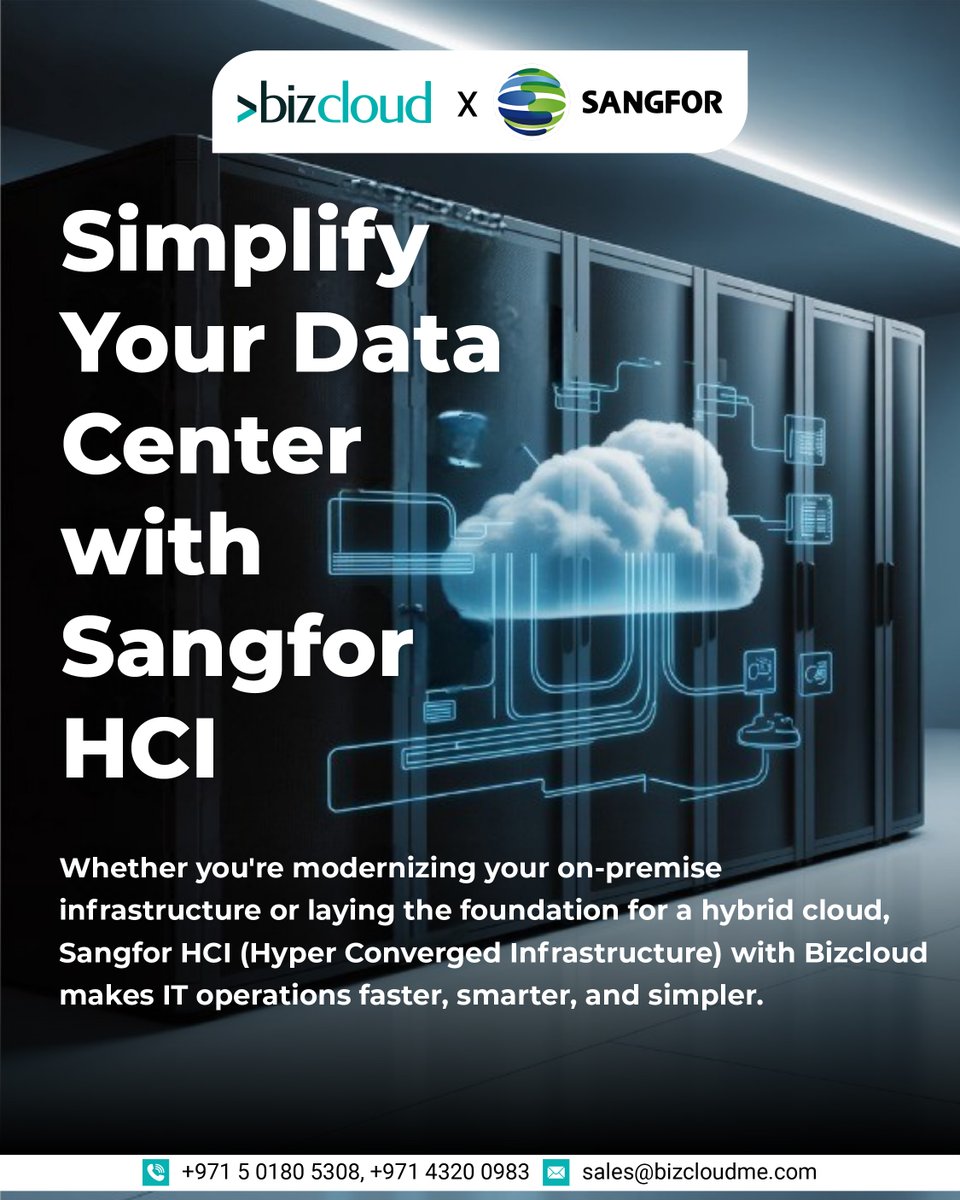 bizclouditllc's tweet image. 🚀 Simplify Your #Data Center with #SangforHCI + #Bizcloud.
Faster #performance ✅
Smarter #management ✅
Simpler operations ✅
From on-premise to hybrid cloud, we make IT faster, smarter &amp;amp; scalable.
📞 +971 5 0180 5308 | sales@bizcloudme.com
#HyperConvergedInfrastructure