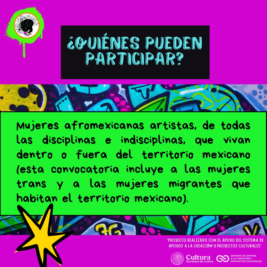 afromexart's tweet photo. 🌸¡Aún estás a tiempo, quedan pocos días para sumarte al Directorio de Mujeres Afromexicanas Artistas!

🫟Proyecto realizado con el apoyo del "Sistema de Apoyos a la Creación y Proyectos Culturales"
@SistemaCreacion 

#Convocatoria #artistas #afro https://t.co/jbCHmAC4XS