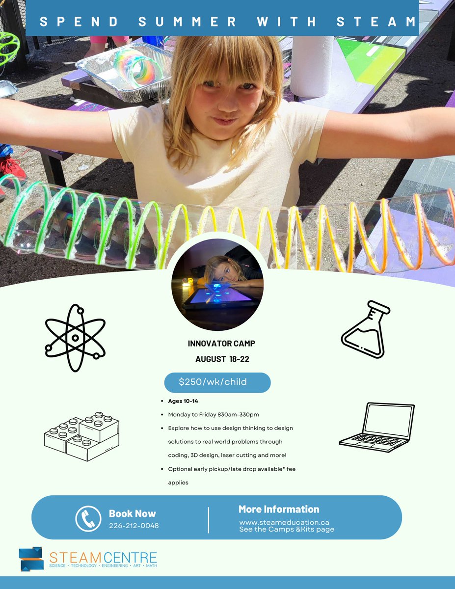 Last chance to get a spot in our final camp of the season! Still a few spaces left for next week. Registration closes on Wednesday at 5pm steameducation.ca/camps--kits.ht…