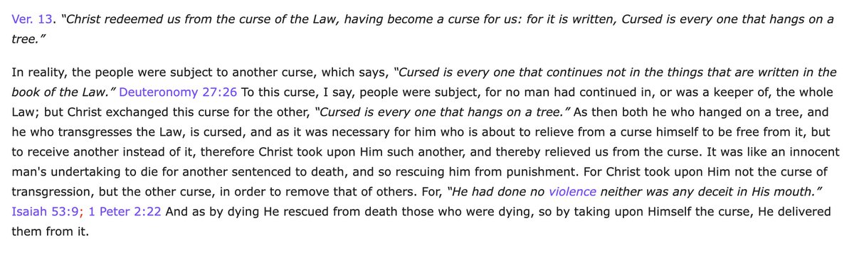 Here's Chrysostom on Galatians 3:13. Christ receives the curse, though not a transgressor himself, and his innocent suffering delivers us from the curse of transgression, "rescuing...from punishment." If it's substitution and it's penal...