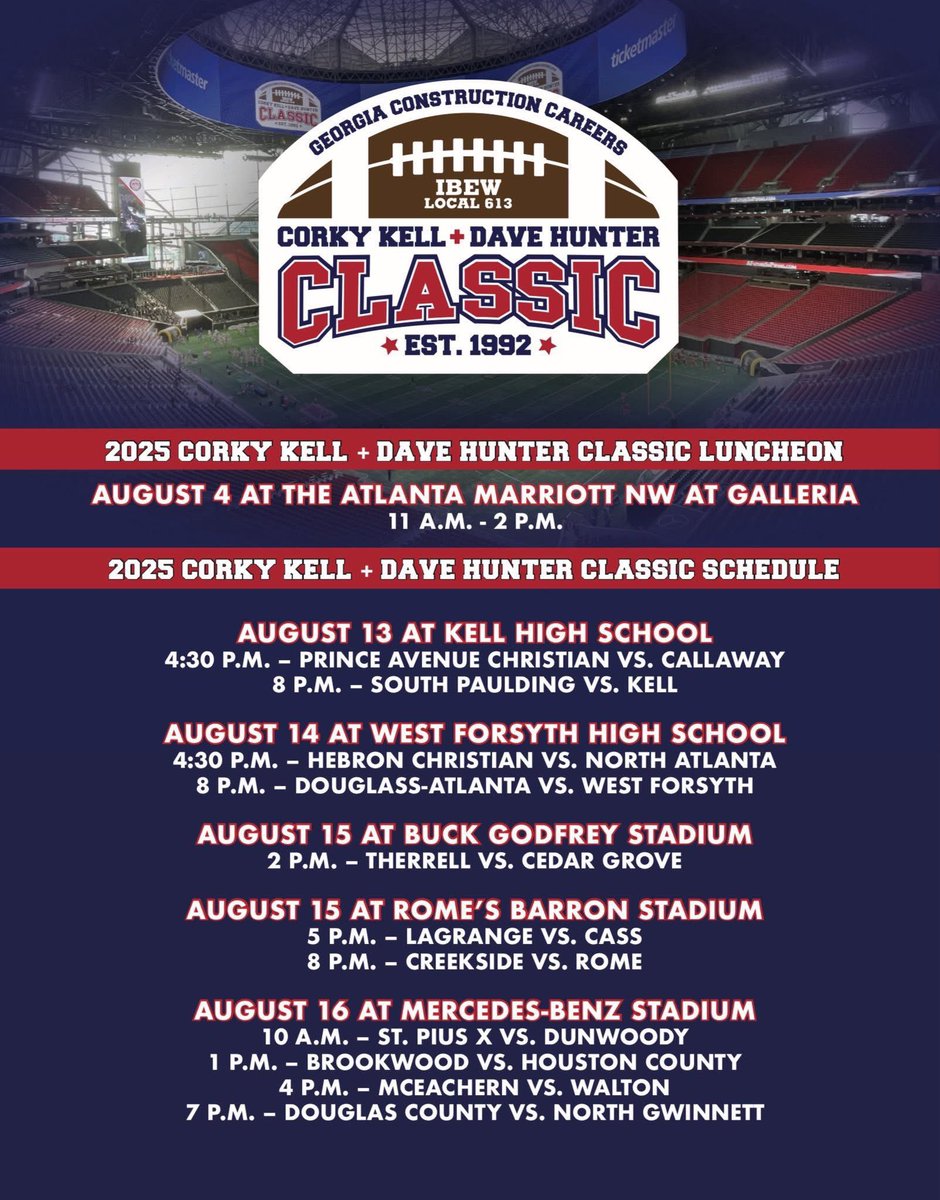 HAPPY GAME WEEK! 

The 34th Annual Corky Kell + Dave Hunter Classic begins this Wednesday at Kell High School and we couldn’t be more excited! 

Buy your Corky Kell + Dave Hunter Classic tickets today at the link below!

🔗: gofan.co/app/school/GA6…