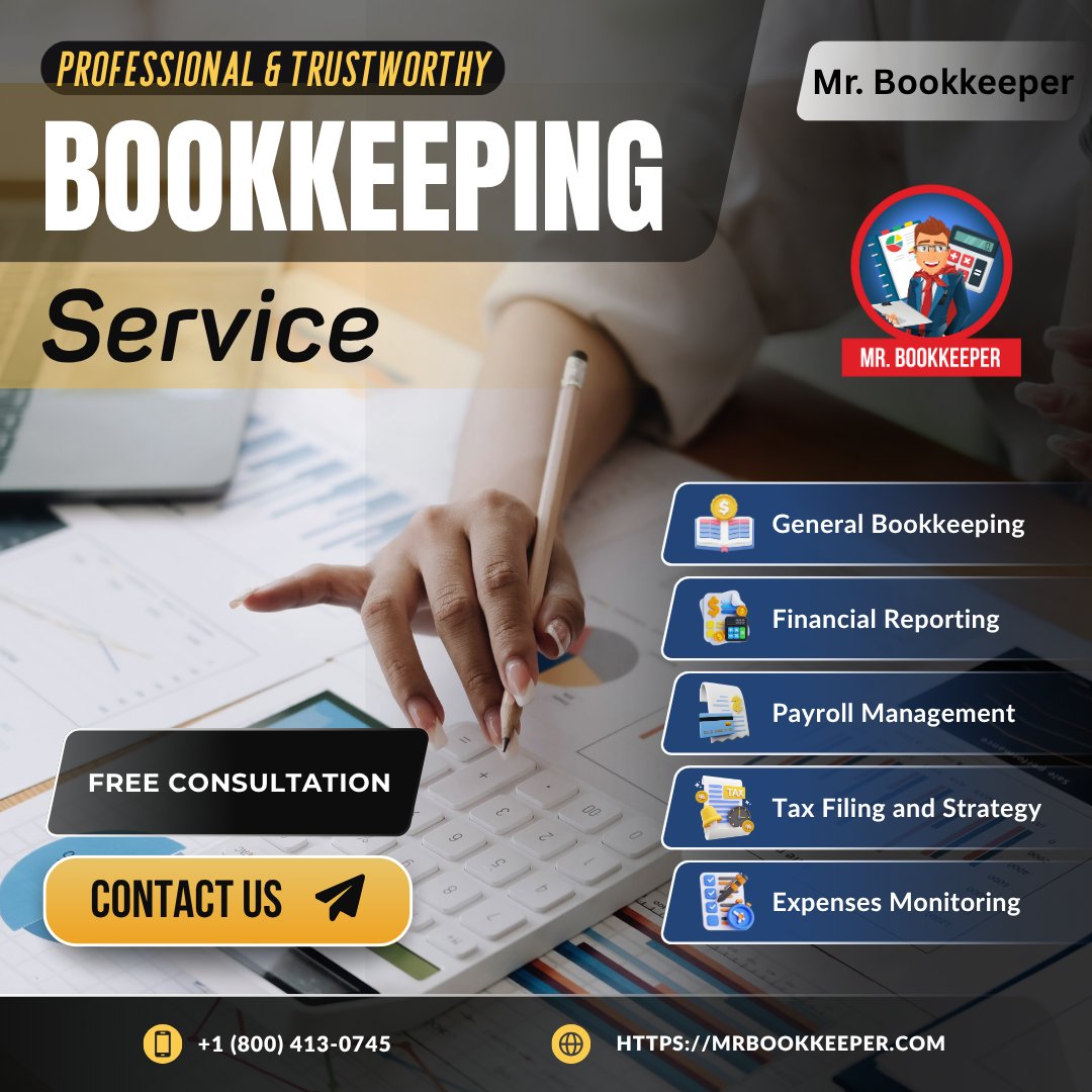 mrbookkeepercom's tweet image. At Mr. Bookkeeper, our California outsourced bookkeeping services keep your books clean and accurate. You focus on profits, we handle the paperwork. Your financial reports 24/7. DM us to get started today!

#OutsourceBookkeepingServices #OutsourceBookkeeping #BookkeepingExperts