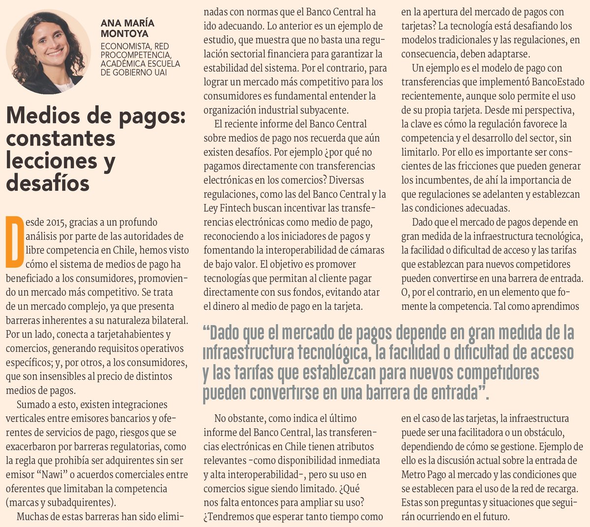 💬 #OpiniónDF | Columna - Medios de pagos: constantes lecciones y desafíos
✍🏻 Ana María Montoya, economista, fundadora de Red Procompetencia y académica de la Escuela de Gobierno UAI
df.cl/opinion/column…