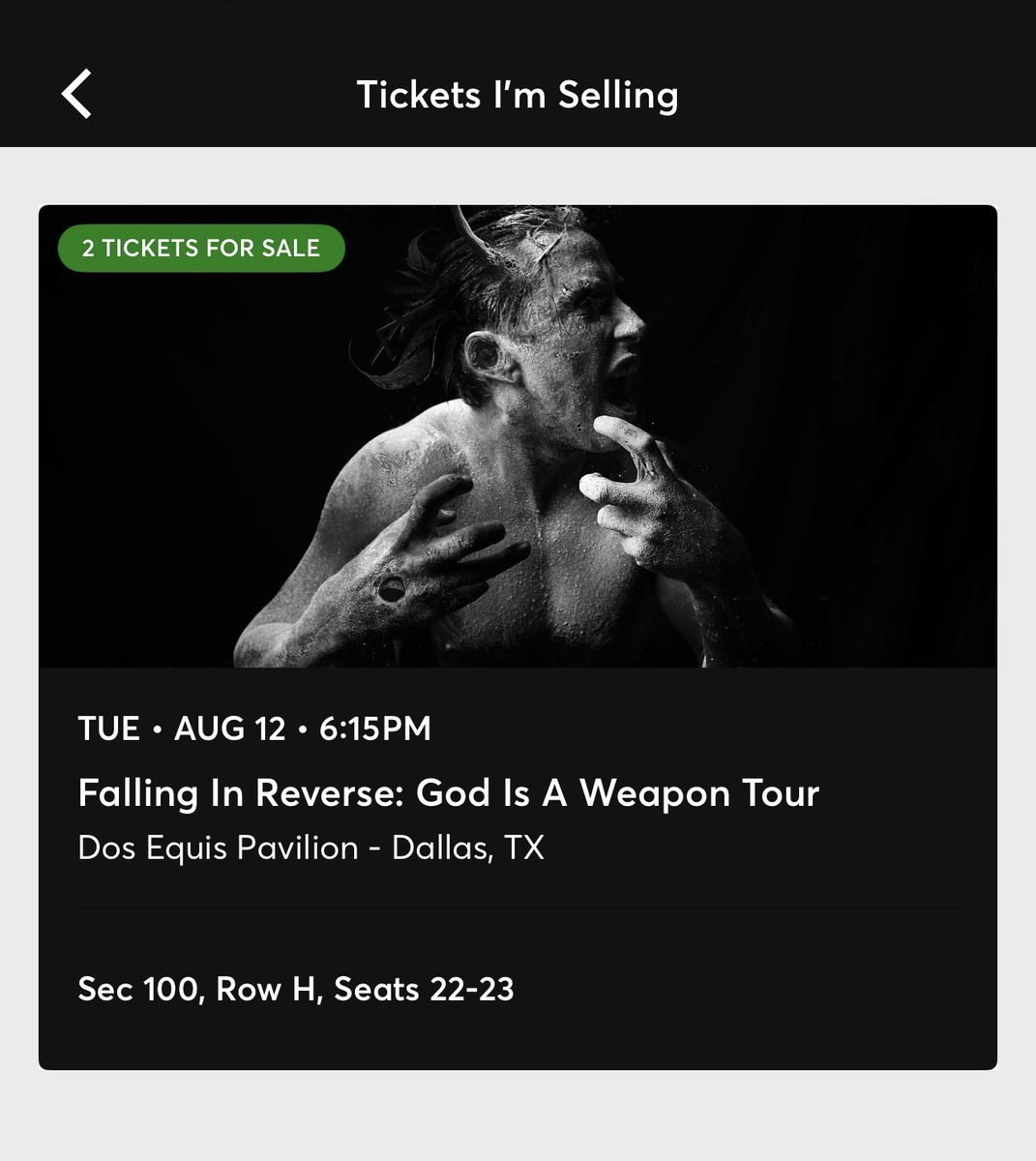 freakingkelsey's tweet photo. anyone interested?? turns out babe can’t take off work after all:/ great seats! paid 240 each but show is tomorrow so selling for 200 OBO. hmu! #fallinginreverse https://t.co/KWqQlZytnb
