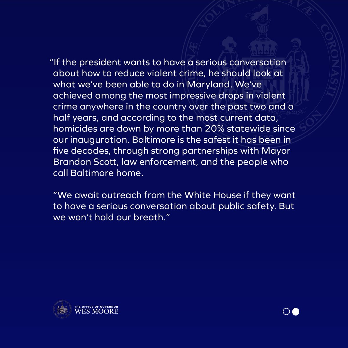 President Trump's decision to mobilize the National Guard to conduct municipal policing in D.C. lacks seriousness and is deeply dangerous. 

We await outreach from the White House if they want to have a serious conversation about public safety. But we won’t hold our breath.
