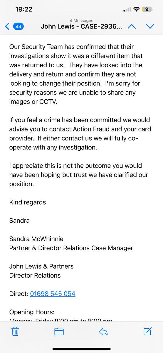 MAV9327's tweet photo. Sandra McWhinnie and team at @JohnLewisRetail covering up fraud and theft by their employees!! @MartinSLewis https://t.co/yEVkrcx1AT