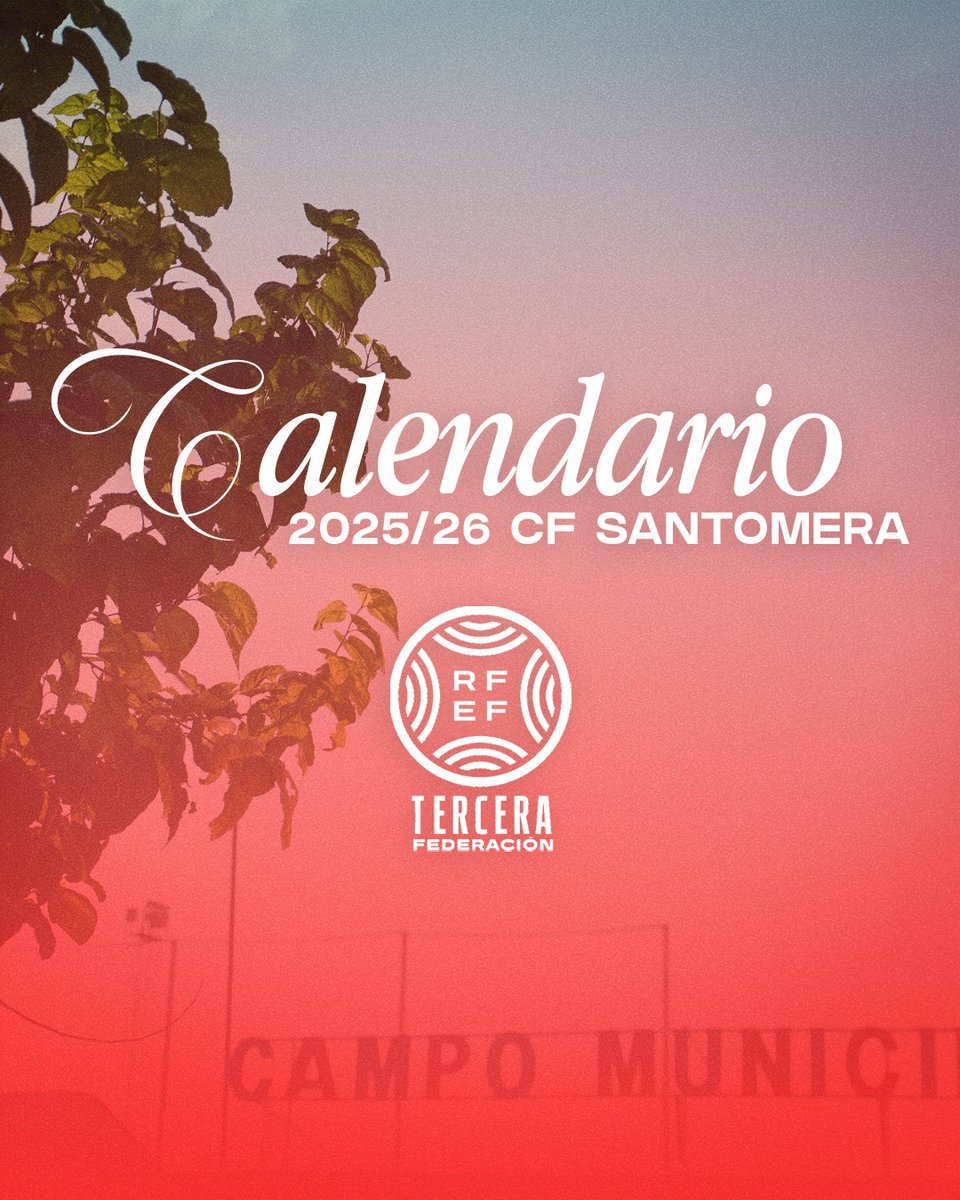 C.F. Santomera (@cfsantomera1) on Twitter photo 📆 𝐂𝐀𝐋𝐄𝐍𝐃𝐀𝐑𝐈𝐎 #CFSantomera 2025/26 en el grupo XIII de #TerceraRFEF
🔛 Inicio: 7/9/2025
🔚 Fin: 10/5/2026
J1 🆚 <a href="/CDBalaAzul1948/">C.D. Bala Azul</a> 🚍
J34 🆚 <a href="/OlimpicoTotana/">Club Olímpico de Totana</a> 🚍
🗓️ Calendario completo 👇
ℹ️ instagram.com/p/DNOXpSjqkSB/… 📆 𝐂𝐀𝐋𝐄𝐍𝐃𝐀𝐑𝐈𝐎 #CFSantomera 2025/26 en el grupo XIII de #TerceraRFEF
🔛 Inicio: 7/9/2025
🔚 Fin: 10/5/2026
J1 🆚 <a href="/CDBalaAzul1948/">C.D. Bala Azul</a> 🚍
J34 🆚 <a href="/OlimpicoTotana/">Club Olímpico de Totana</a> 🚍
🗓️ Calendario completo 👇
ℹ️ instagram.com/p/DNOXpSjqkSB/…