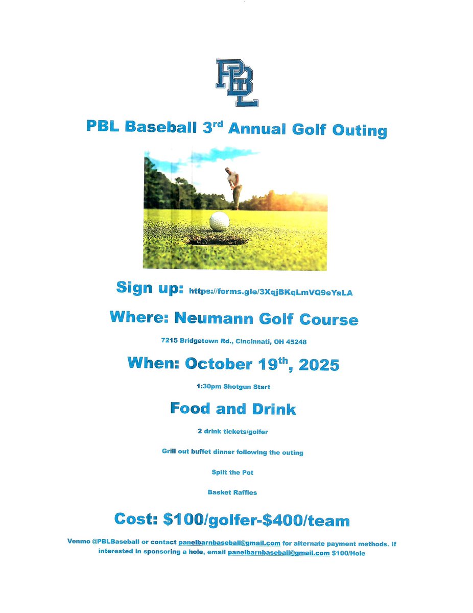 Our organizational golf outing is 10/19 this year. If interested in playing or sponsoring a hole here’s the link:

forms.gle/bg74fuNLDiE87M…