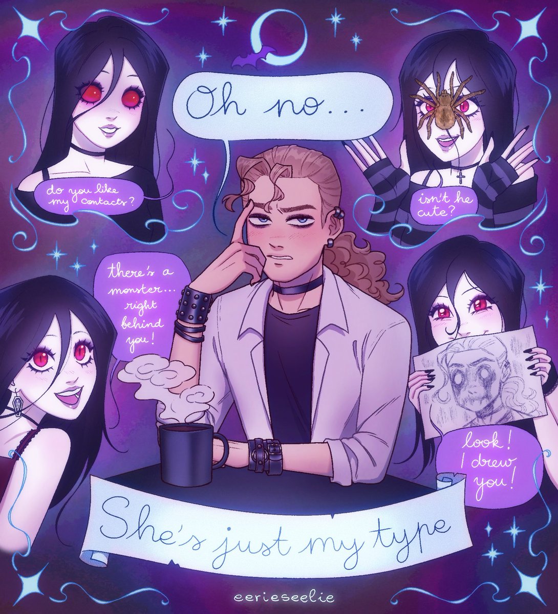 eerieseelie's tweet photo. When I saw Alina say, “Since Dee is a strange guy, he likes equally strange and pretty girls,” I knew I had to draw this 🕸️🕷✮⋆˙ #metalfamily #deelif https://t.co/ShFH8AJL1t