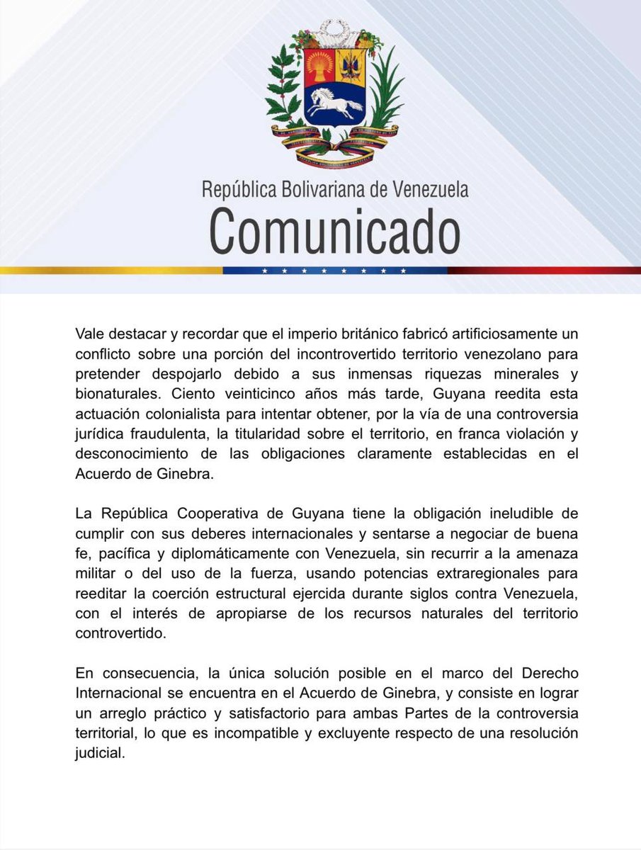MisionVenOPAQ's tweet image. Venezuela informa que entregamos en la #CIJ un nuevo documento que amplía y abunda en las evidencias y pruebas de nuestros derechos y títulos históricos sobre la #GuayanaEsequiba. Venezuela ha ratificado su  posición histórica de no reconocer la jurisdicción de la CIJ.