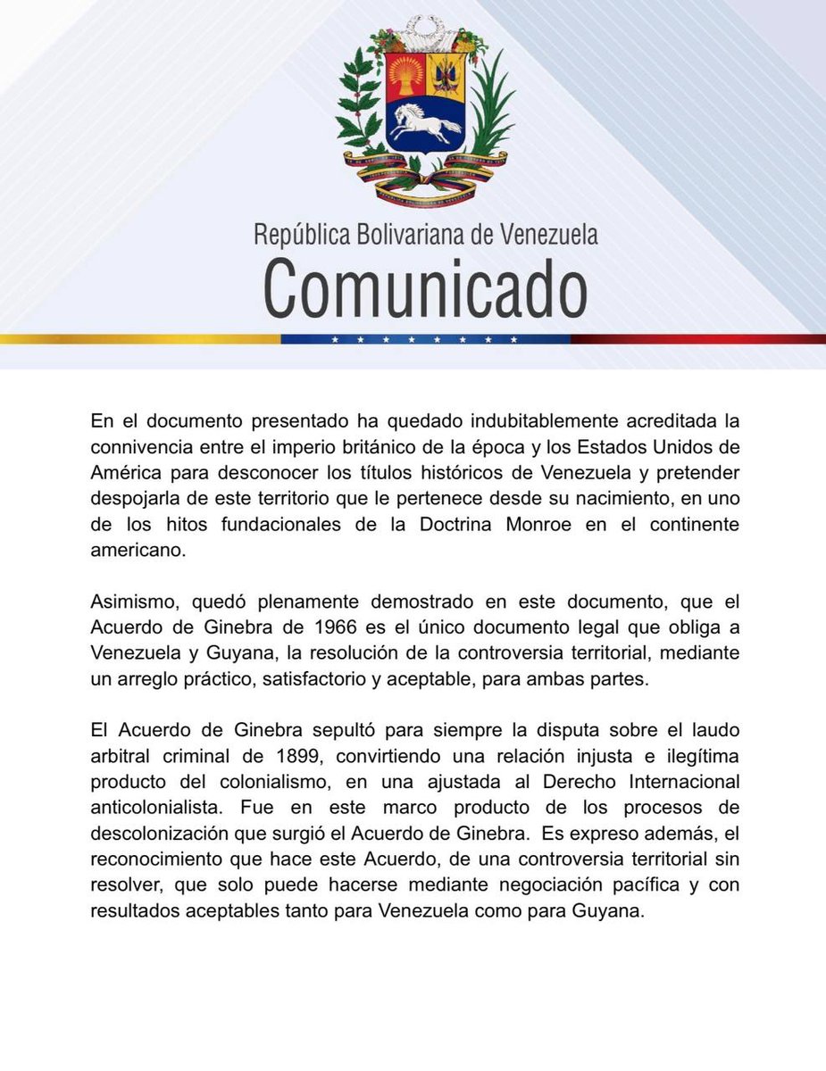 MisionVenOPAQ's tweet image. Venezuela informa que entregamos en la #CIJ un nuevo documento que amplía y abunda en las evidencias y pruebas de nuestros derechos y títulos históricos sobre la #GuayanaEsequiba. Venezuela ha ratificado su  posición histórica de no reconocer la jurisdicción de la CIJ.