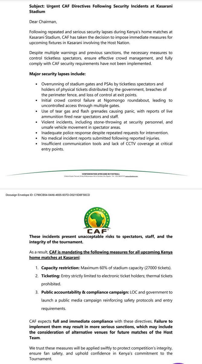TeyaKevin's tweet photo. Only 27,000 fans will be allowed at Kasarani on Sunday for the game against Zambia.

#CHAN2024 https://t.co/5kMYPaLTeS