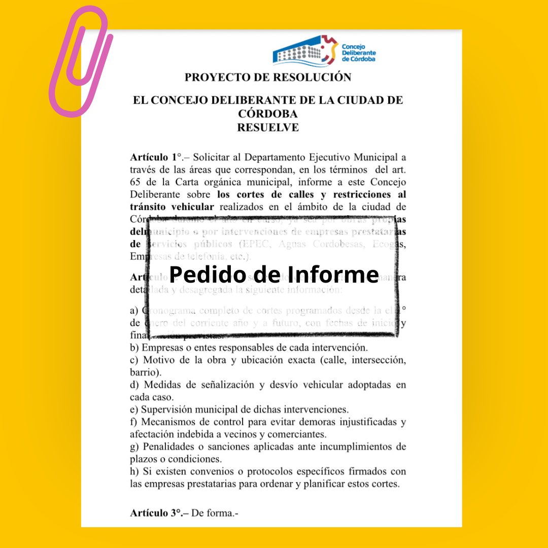 🚧 En Córdoba, los cortes de calles y obras se han vuelto rutina convirtiendo nuestro día a día un caos en el tránsito 
📍 Falta de planificación, ausencia de control y perjuicios para vecinos y comercios.
📄 Pedimos informe al Municipio para que explique su plan y medidas de
