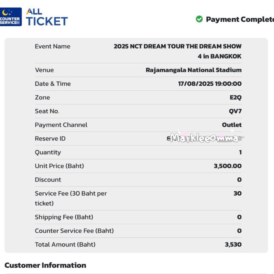 moncherifeb's tweet photo. wts ขายบัตร

sun 17/8 รอบมบช.

E2Q row QV7 ดอยชั้น2 บัตร3,500
📍ปล่อย 3,730 [ค่าเมม+ค่าธรรมเนียม]

✨นัดรับจ่ายสดเชียงใหม่/มช ได้คับ
✨นัดรับหน้าคอนมีมัดจำ 
สนใจทัก @oneluvdefsoul 

#THEDREAMSHOW4 
#NCTDREAM_THEDREAMSHOW4_in_BKK 
 #NCTDREAM_THEDREAMSHOW4_BANGKOK https://t.co/6oa74XnGC7